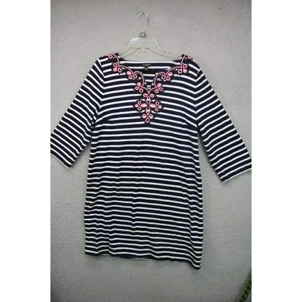 Talbots Petites Striped Nautical Dress-3/4 Sleeves-Size XL/P